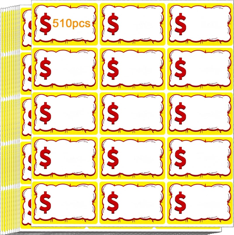 Darfukei 510 PCS Removable Garage Sale Price Stickers, 3"x2" Price Stickers for Yard Sales, Flea Markets, County Fairs & Retail Use, Pricemarker Labels, Colours Round Price Tags - Image 1